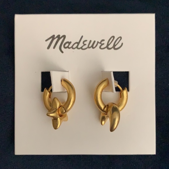 🆕 Madewell Gold Tone Chunky ⭐️ Star and Moon Huggie Hoop Earrings NWT New! - Picture 3 of 4
